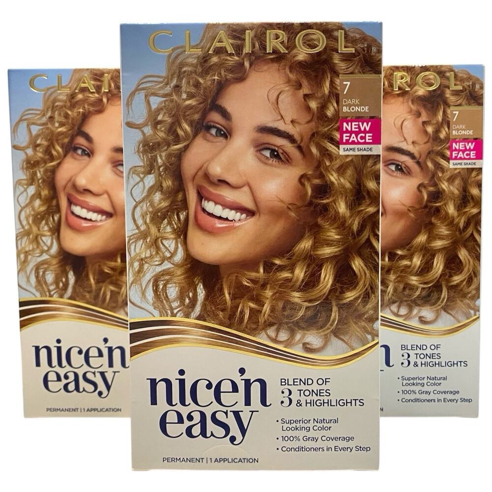 Clairol Nice'n Easy Permanent Hair Dye 7 Dark Blonde Hair Color, Pack of 3